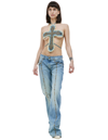 Blumarine Denim Studded Cross Top In Blue