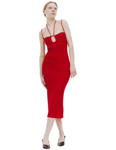 Blumarine Ribbed Knit Midi Dress In Red