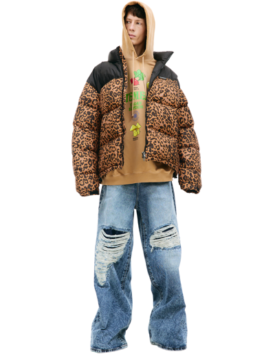 Vetements Logo-appliquéd Leopard-print Shell Down Jacket In Brown