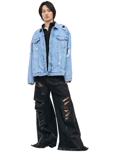 Vetements Distressed Denim Jacket In Blue