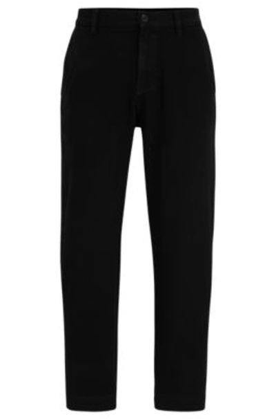 Hugo Tapered-fit Regular-rise Chinos In Cotton Gabardine In Black