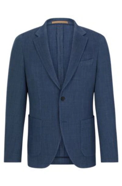 Hugo Boss Slim-fit Jacket In Stretch-wool Seersucker In Light Blue
