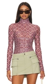 Free People Under It All Ruched Mesh Turtleneck Bodysuit In Mauve