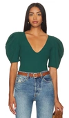 Free People Va Va Voop Puff Sleeve Bodysuit In Teal
