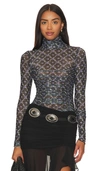 Free People Under It All Ruched Mesh Turtleneck Bodysuit In Black