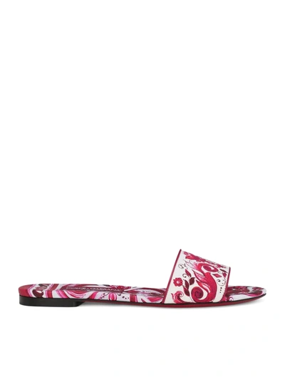 Dolce & Gabbana Printed Canvas Slippers In Pink & Purple