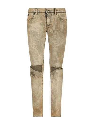 Dolce & Gabbana Ripped Slim-fit Jeans In Multicolour