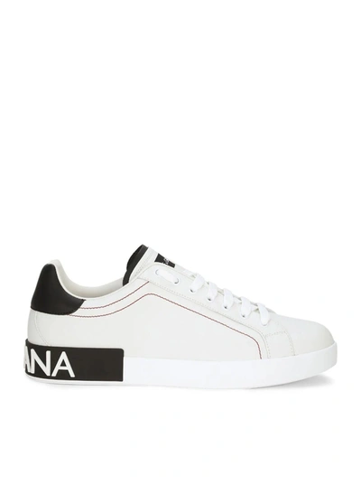 Dolce & Gabbana Portofino Leather Sneakers In Blanco