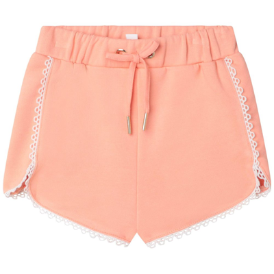 Chloé Kids Scallop-trimmed Cotton Shorts In Orange