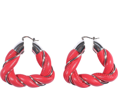 Bottega Veneta Woven Hoop Earrings In Red