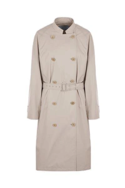 Prada Double-breasted Trench Coat In Beige