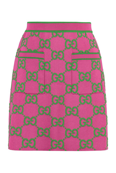 Gucci Gg Cotton And Silk Blend Skirt In Pink