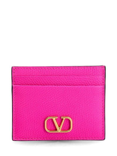 Valentino Garavani V-logo Pebbled Cardholder In Pink