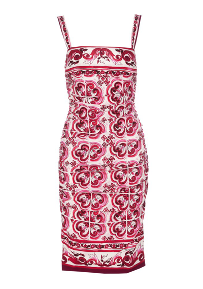 DOLCE & GABBANA DOLCE & GABBANA MAJOLICA PRINTED CHARMEUSE MIDI DRESS