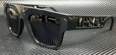 Pre-owned Versace Ve4430u Gb1 81 Black Dark Grey Polarized Men's 53 Mm Sunglasses In Gray