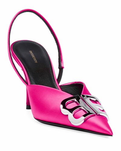 Pre-owned Balenciaga Talon Bb Slingback Pumps Hot Pink Size 36.5 Msrp: $950.00