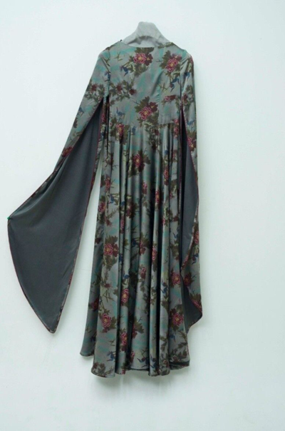 Pre-owned Handmade Dress With Long Open Sleeves (velvet Collar Is A Separate Accessorie) In Floral