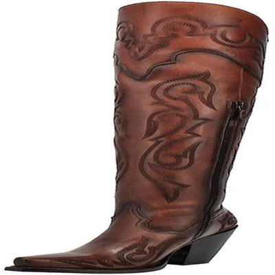 Pre-owned Dan Post Boots Womens Seductress Snip Toe Dress Over The Knee High... In Chestnut