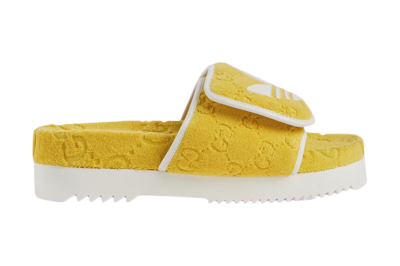 Pre-owned Gucci Adidas X  Gg Platform Sandal Yellow Cotton In Yellow/white