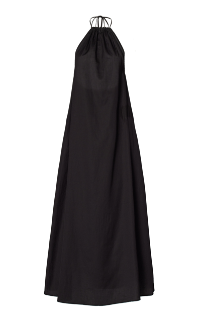 Leset Celia Cotton Halter Maxi Dress In Black