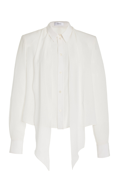 Wardrobe.nyc Silk Scarf-neck Top In White