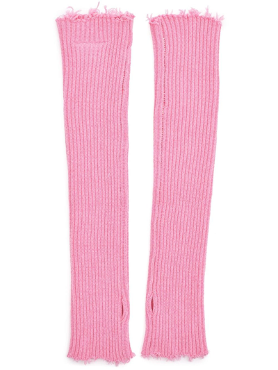Mm6 Maison Margiela Thumb-slot Ribbed Ginerless Gloves In Pink