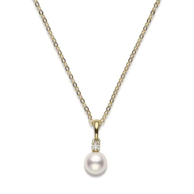 Mikimoto 8-8.5mm Akoya Cultured Pearl 0.10ct Of Diamonds 18k Yellow Gold - Pps802dk