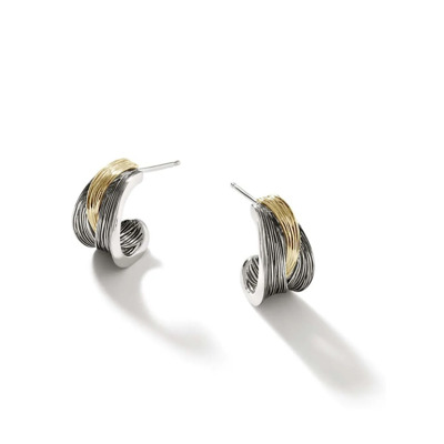 John Hardy Bamboo Striated J Hoop Earring In Silver-tone