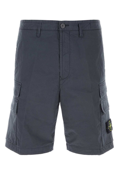 Stone Island Logo Patch Cargo Shorts In Blue