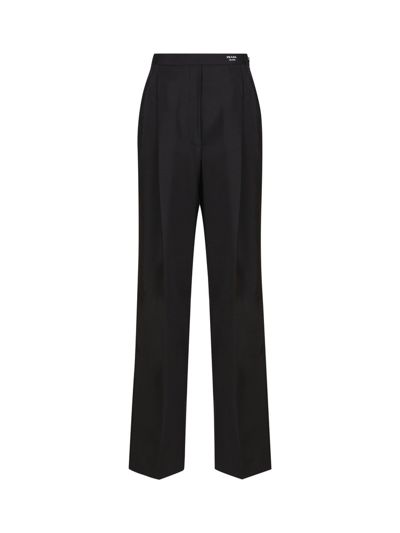 Prada Logo Detailed Straight Leg Pants In Black