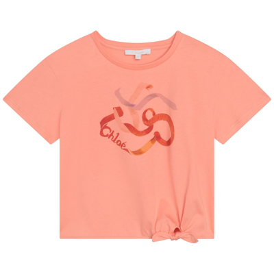 Chloé Kids' Graphic Print Cotton T-shirt In Orange