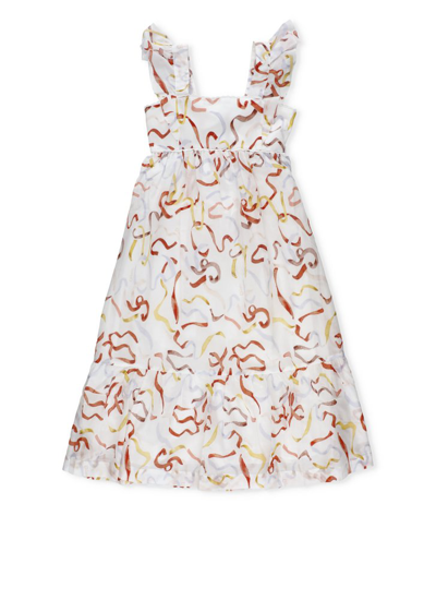 Chloé Kids Ruffled Detail Ribbon Printed Dress In Multi