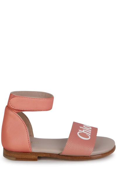 Chloé Kids' Logo-print Ankle-strap Sandals In Orange