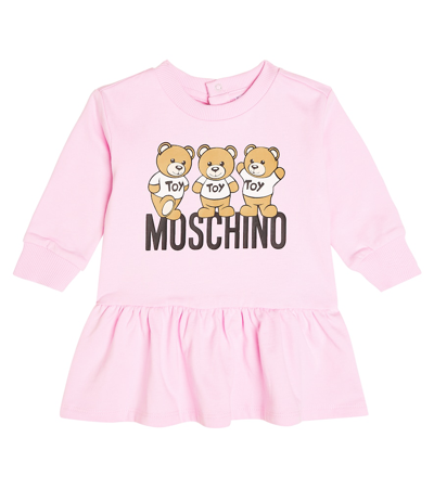 Moschino Babies' 泰迪熊棉质针织连衣裙 In Pink