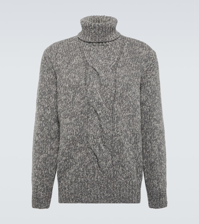 Brunello Cucinelli Cable-knit Cashmere Rollneck Sweater In Light Grey