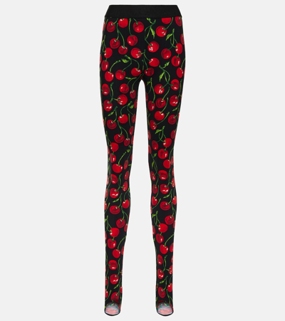 Dolce & Gabbana Printed Jersey Leggings In Black