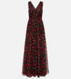 Dolce & Gabbana Long Cherry-print Chiffon Dress In Black