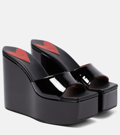 Alaïa Colour Patent Wedge Platform Sandals In Noir