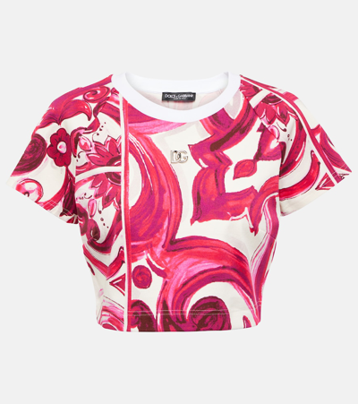 Dolce & Gabbana Majolica Cotton Crop Top In Red