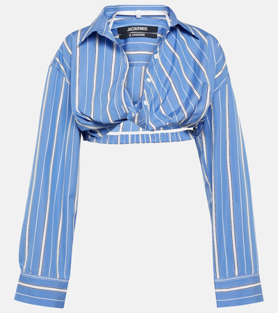 Jacquemus La Chemise Bahia Cotton Blend Crop Shirt In Blue