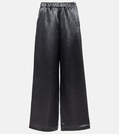 Max Mara Acanto Satin Wide Trousers In Dark Grey