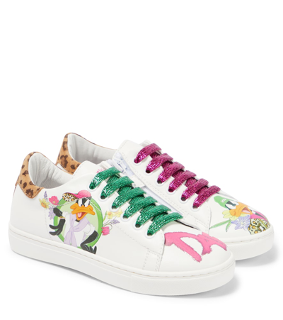 Monnalisa Kids' Daffy Duck Leather Sneakers In Multicoloured