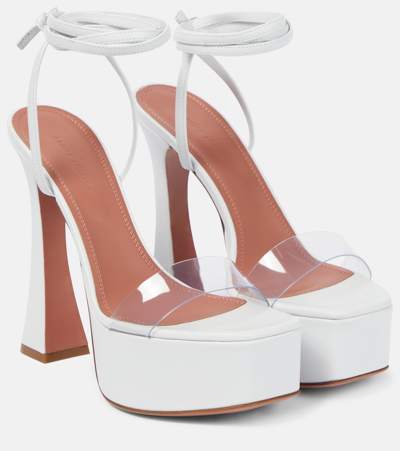 Amina Muaddi Sita Leather And Pvc Platform Sandals In White