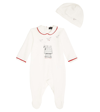 MONNALISA BABY SNOOPY COTTON ONESIE, BEANIE, AND CUSHION COVER SET