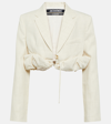Jacquemus Croissant Cropped Linen-blend Jacket In Black