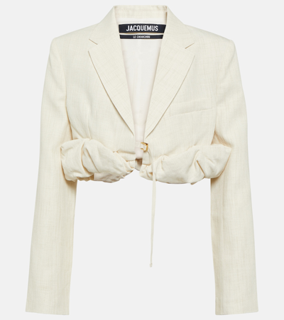 Jacquemus La Veste Croissant Linen Blend Jacket In White