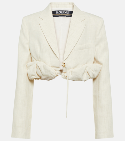 Jacquemus La Waistcoate Croissant Linen Blend Jacket In Off White