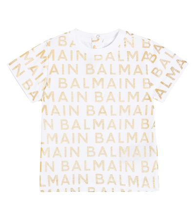 Balmain Baby Logo Cotton Jersey T-shirt In White