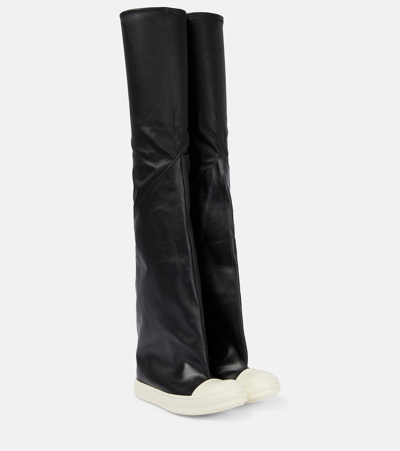 Rick Owens Oblique Leather Over-the-knee Boots In Black / Milk