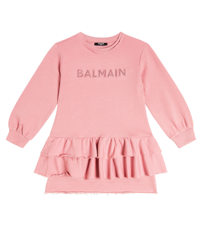 Balmain Kids' Logo Cotton Sweatshirt Dress In Pink